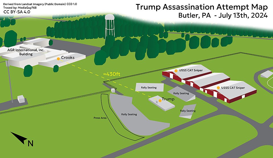 3D map of Trump rally during assassination attempt in Butler, PA.