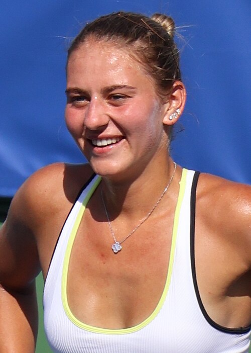 Marta Kostyuk interviewed by Andrew Krasny after winning in the first round of the 2023 DC Open