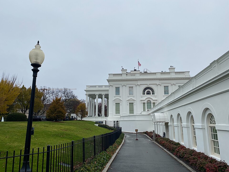 The exterior of the White House West Wing in Winter 2022.