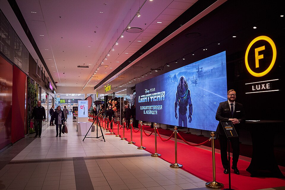 Finnkino Luxe Mylly movie theater at Raisio, Finland. The six-screen movie theater was opened in May 2022.