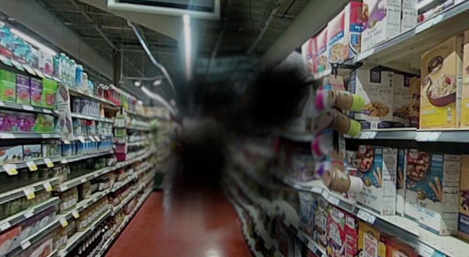 A simulation shows what the grocery store aisle looks like to someone with age-related macular degeneration (AMD). AMD damages the macula, a small spot near the center of the eye’s light-sensing retina. The macula lets us see objects that are straight ahead — it’s the part of the eye used for sharp,