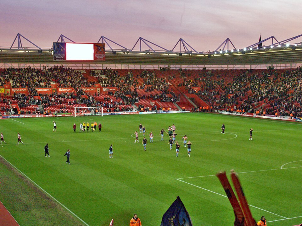 The Bury FC players applaud the Bury fans in the Northam Stand at The Friends Provident St. Mary’s Stadium, home of Southampton FC. Saturday 26th January 2008