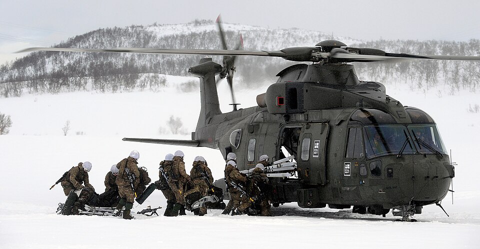Commando Helicopter Force Merlin Mk3 helicopters from 846 Naval Air Squadron on exercise with Royal Marine Commando's from Whisky Company 45 Commando near Harstad northern Norway.
Royal Navy personnel from Commando Helicopter Force (CHF) 846 Naval Air Squadron normally based at Royal Air Force Benso
