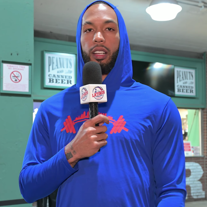 Cristopher Sanchez of the Philadelphia Phillies delivers a message for Dominican Mothers Day while visiting Fenway Park in 2026.