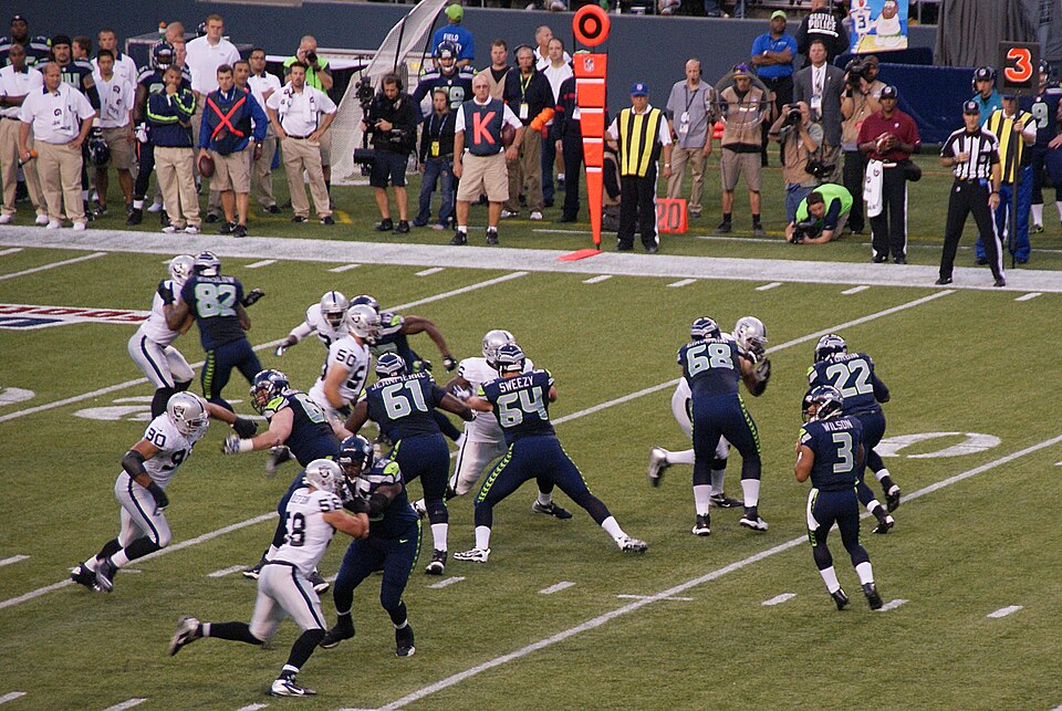QB Russell Wilson in the Pocket. Century Link Field, Seattle, Washington.