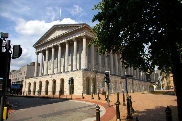Birmingham Town Hall Designed by Joseph Aloysius Hansom and Edward Welch in 1832, and modelled on the temple of Castor and Pollux in the Roman Forum, this was for many years the venue for the Birmingham Music Festival and the home of the City of Birmingham Symphony Orchestra.  The facing stone is An