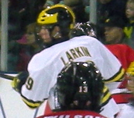 In-game action during the RPI Engineers vs. Michigan Wolverines men's ice hockey game at Yost Ice Arena in Ann Arbor, Michigan (United States). Michigan won 3–2.