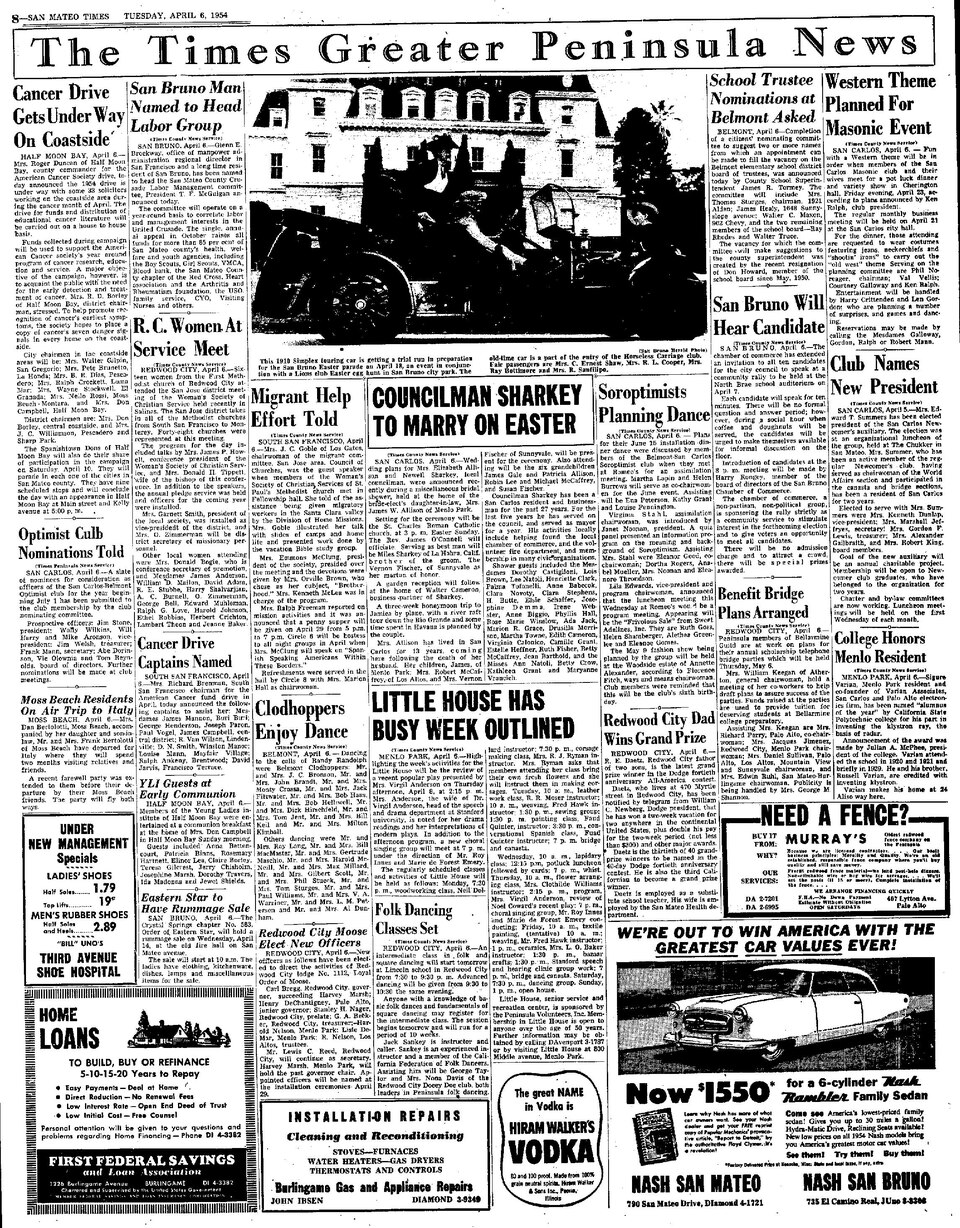 Various pages of the Times, San Mateo, California, with news articles on the Varian brothers (Russell and Sigurd) and their families