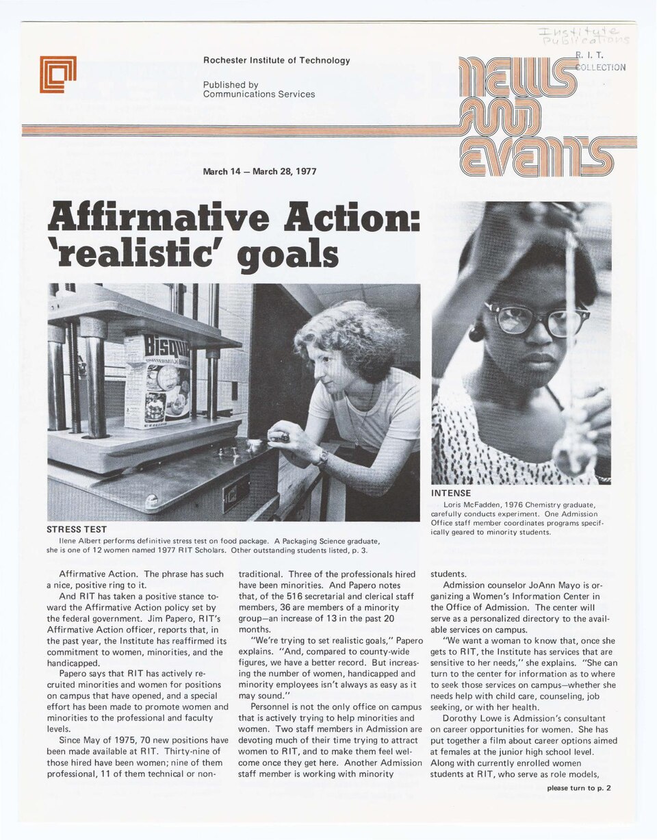 From News and Events, a newsletter published by the Rochester Institute of Technology (RIT) every two weeks