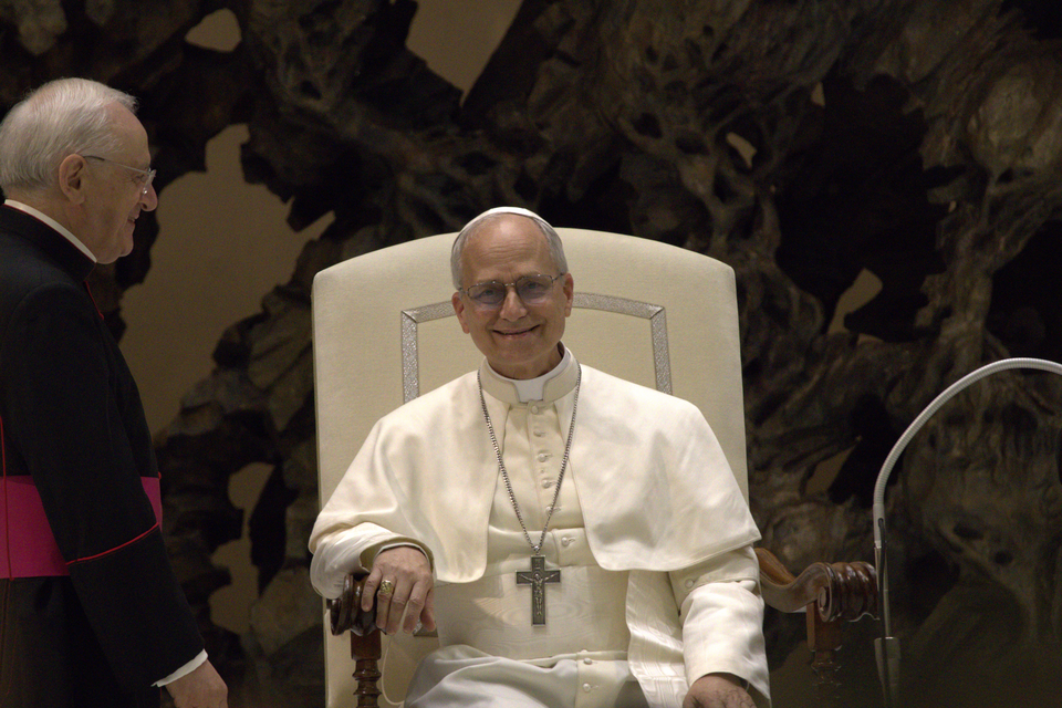 Pope Leo XIV during an audience with the media (May 12, 2025)