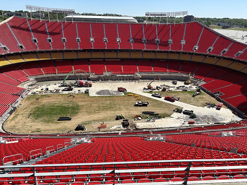 Arrowhead Stadium in Kansas City, Missouri, in May 2025 during preparation for the 2026 FIFA World Cup