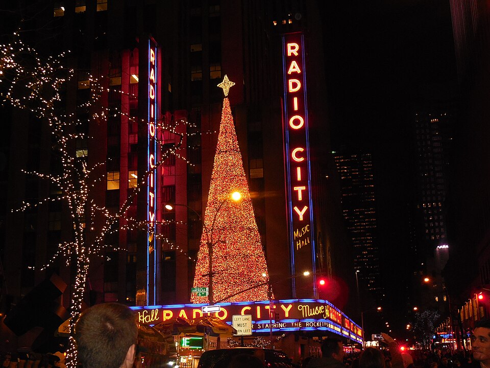 Radio City Music Hall decorated for the holidays in December 2015.