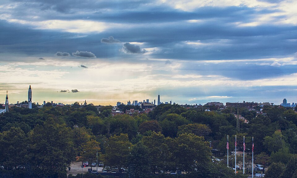 500px provided description: View from the Arthur Ashe Stadium. This photo is from the day of the US Open 2015 finals tennis match between Roger Federer and Novak Djokovic. [#New York City Skyline]
