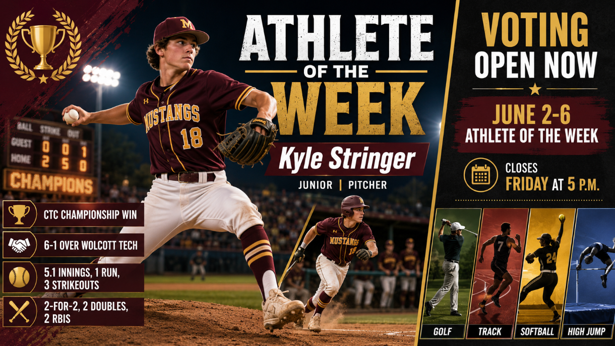 Norwich Tech junior Kyle Stringer earned Norwich Bulletin Athlete of the Week honors after leading the Warriors to the CTC baseball tournament title, while voting is now open for the next award.
