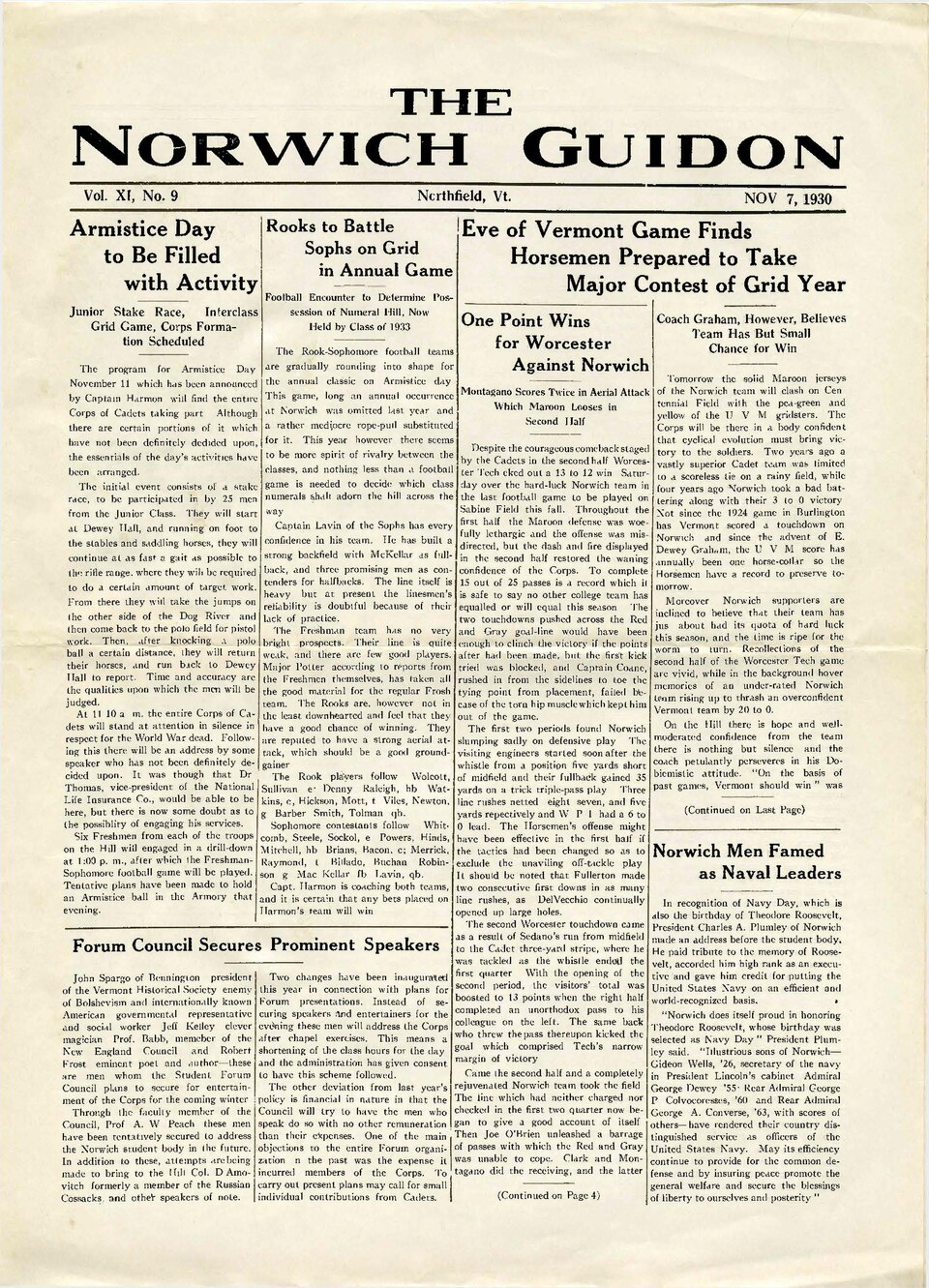 The Norwich Guidon, Volume 11, Issue 9.