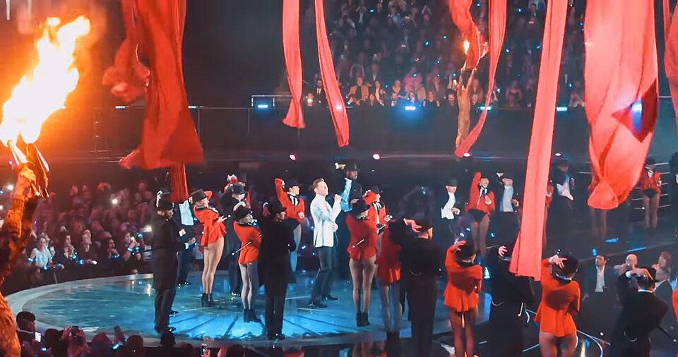 Hugh Jackman performing at the BRIT Awards 2019
