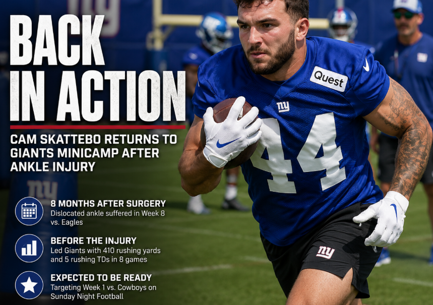 Giants Running Back Cam Skattebo Returns to Drills at Minicamp