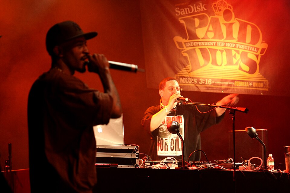 Rakim and Kid Capri performing at the Paid Dues hip hop festival at the Nokia Theatre in New York City.