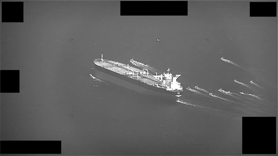 This video was released by the U.S. military with the title "Second Merchant Vessel Seized within a Week by Iran" and the following description: "230503-N-NO146-2001 STRAIT OF HORMUZ (May 3, 2023) Approximately a dozen Iranian Islamic Revolutionary Guard Corps Navy (IRGCN) fast-attack craft swarm Pa