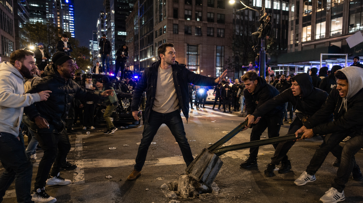 Balladoli Mieses stepped between a destructive Manhattan crowd and a street sign after the Knicks lost Game 3, saying he acted to protect his city.