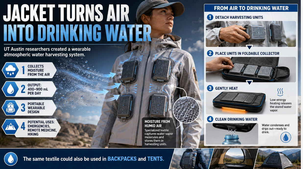 University of Texas Jacket Pulls Drinking Water Directly From Air