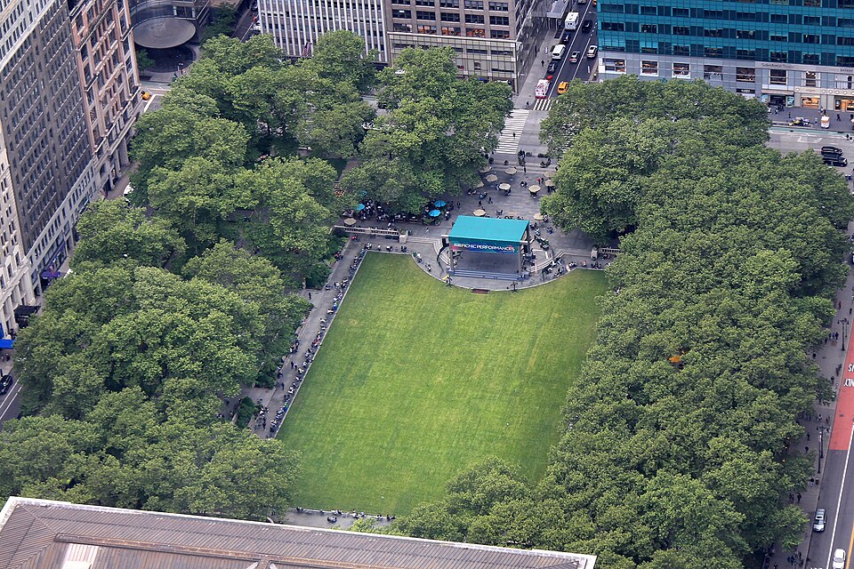 Bryant Park as seen from SUMMIT One Vanderbilt in New York, New York, United States.