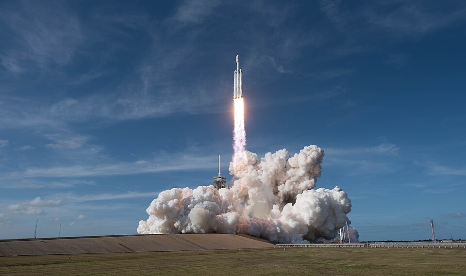 The first launch of the SpaceX Falcon Heavy Rocket on January 6, 2018 from Kennedy Space Center.