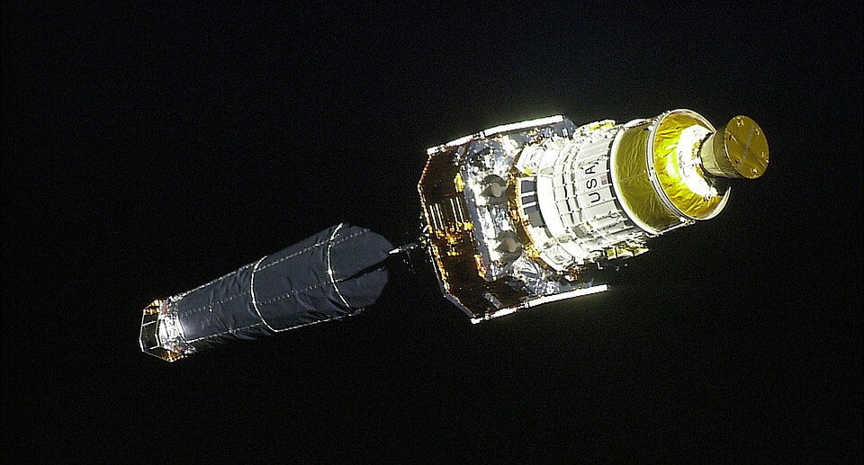 This image of NASA's Chandra X-ray Observatory following deployment from the Space Shuttle Columbia was taken from High Definition Television (HDTV) shot by Columbia Astronaut Mission Specialist Cady Coleman, during the STS-93 mission. Chandra, the world's most powerful x-ray telescope, was develope