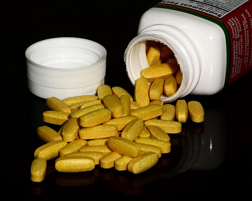 Sustained Release High Potency B "50" Dietary Supplement, B vitamin dietary supplement tablets branded "Trader Darwin's" (sold at Trader Joe's).  The tablets each contain 50 mg of thiamin, 50 mg of riboflavin, 50 mg of niacin, 50 mg of vitamin B6, 400 mcg of folate, 50 mcg of biotin, 50 mg of pantot