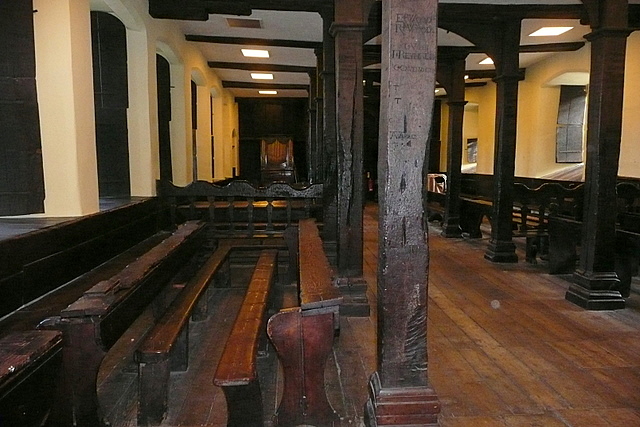 Eton College, lower school. This is the original classroom of 1440. It is still in use as a meeting room today, but not in its original classroom guise where all 70 scholars would have been educated en masse, in this room. The original syllabus was virtually all Latin. Scholars all slept in a long r