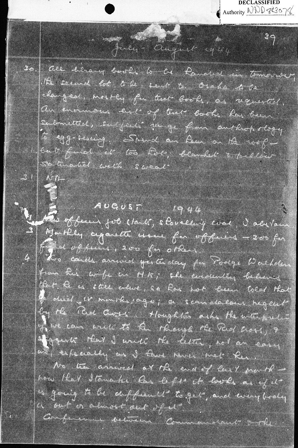 File "Diary, Major W.N.J. Pett Royal Artillery, Folder 13," file code 999-2-144.File "Diary, Major W.N.J. Pett Royal Artillery, Folder 13," file code 999-2-144 - NARA - 12446476 (page 34)