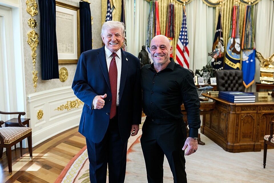 President Donald J. Trump speaks with Joe Rogan before signing an Executive Order accelerating medical treatments for serious mental illness, Saturday, April 18, 2026. (Official White House Photo by Daniel Torok)