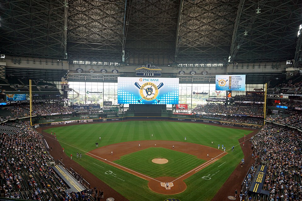 The stadium before the Cleveland Guardians vs. Milwaukee Brewers game at American Family Field in Milwaukee, Wisconsin (United States). Milwaukee won 2–0.