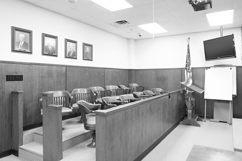 Jury Box, Courtroom, Jackson County Courthouse, Edna, Texas 1710191500bw