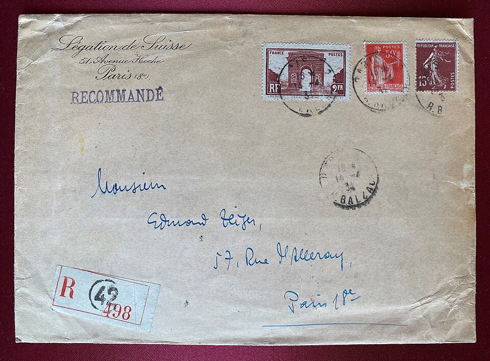 Enveloppe Swiss legation Paris old address Avenue Hoche