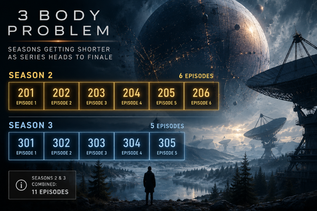 Netflix’s 3 Body Problem may return with a shorter second season, as production clues suggest Season 2 could have six episodes and Season 3 only five.