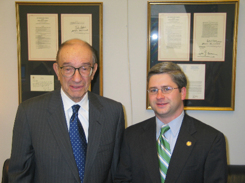 Federal Reserve Chairman Alan Greenspan with North Carolina Congressman Patrick McHenry in 2005
