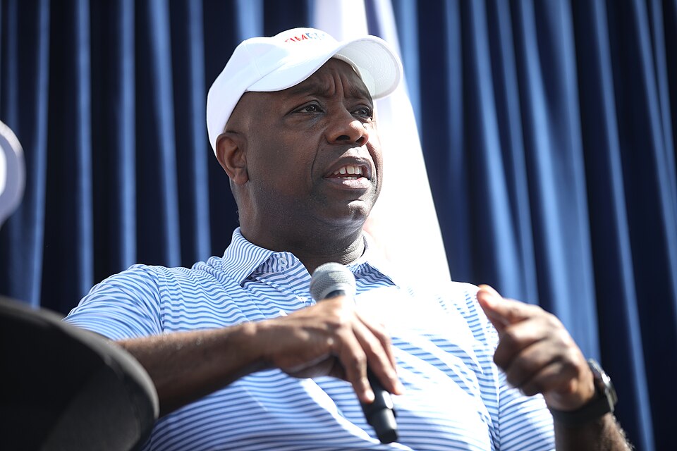 U.S. Senator Tim Scott speaking with attendees at Governor Kim Reynolds's Fair-Side Chats at JR's South Pork Ranch at the Iowa State Fair in Des Moines, Iowa.

Please attribute to Gage Skidmore if used elsewhere.