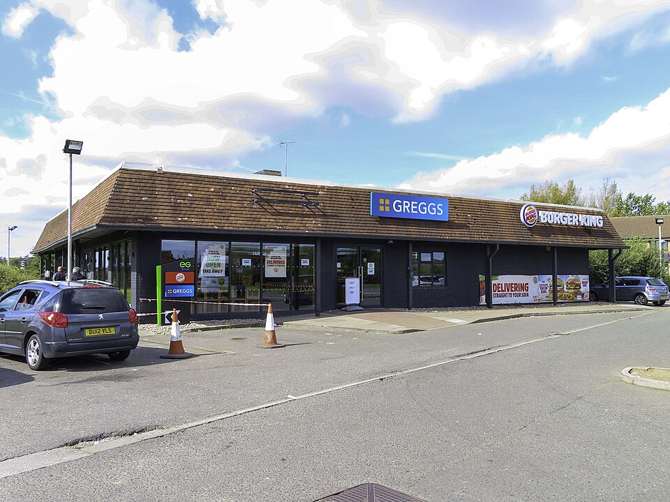Greggs and Burger King in the Thorpe on the Hill services