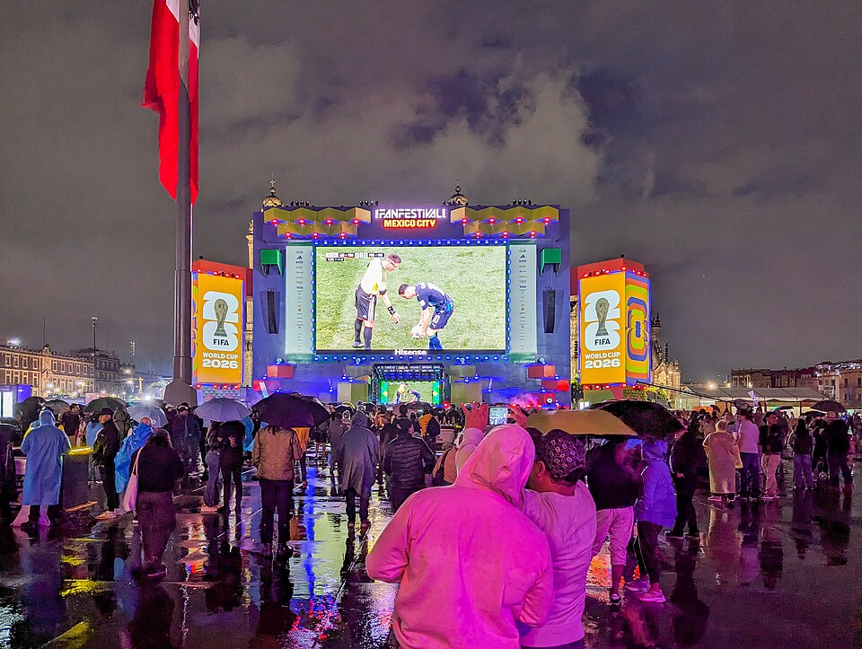 Photos from the 2026 FIFA World Cup CDMX Fan Festival at Plaza de la Constitución in Mexico City.