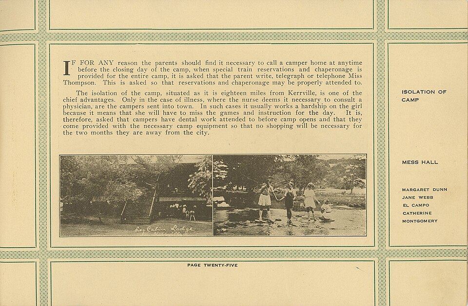 1926 Camp Mystic for Girls, Heart O' the Hills, Kerrville, Texas