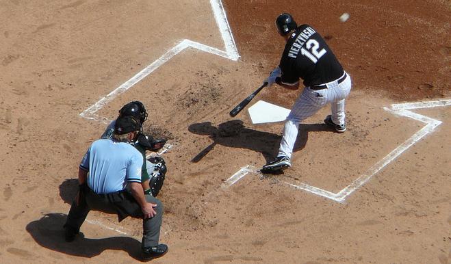 AJ Pierzynski checks his swing.  Cropped from original photo: [1]  Photo by: Flickr user jimcchou  18:10, 5 April 2007 . . Mattingly23 . . 659×386 (50 KB)