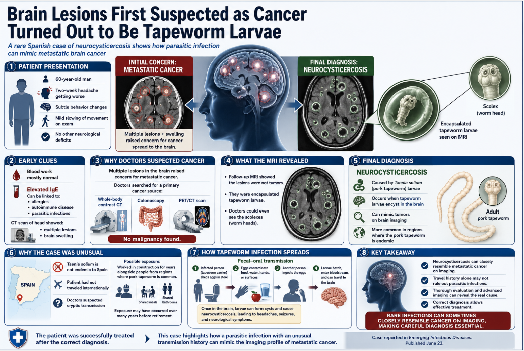 Spanish Man's Brain Lesions Turned Out to Be Tapeworm Larvae, Not Cancer