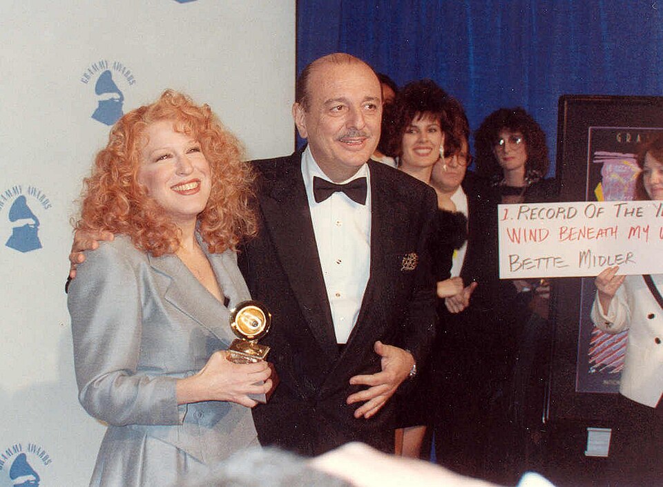 Bette Midler and Arif Mardin at the Grammy Awards, February, 1990