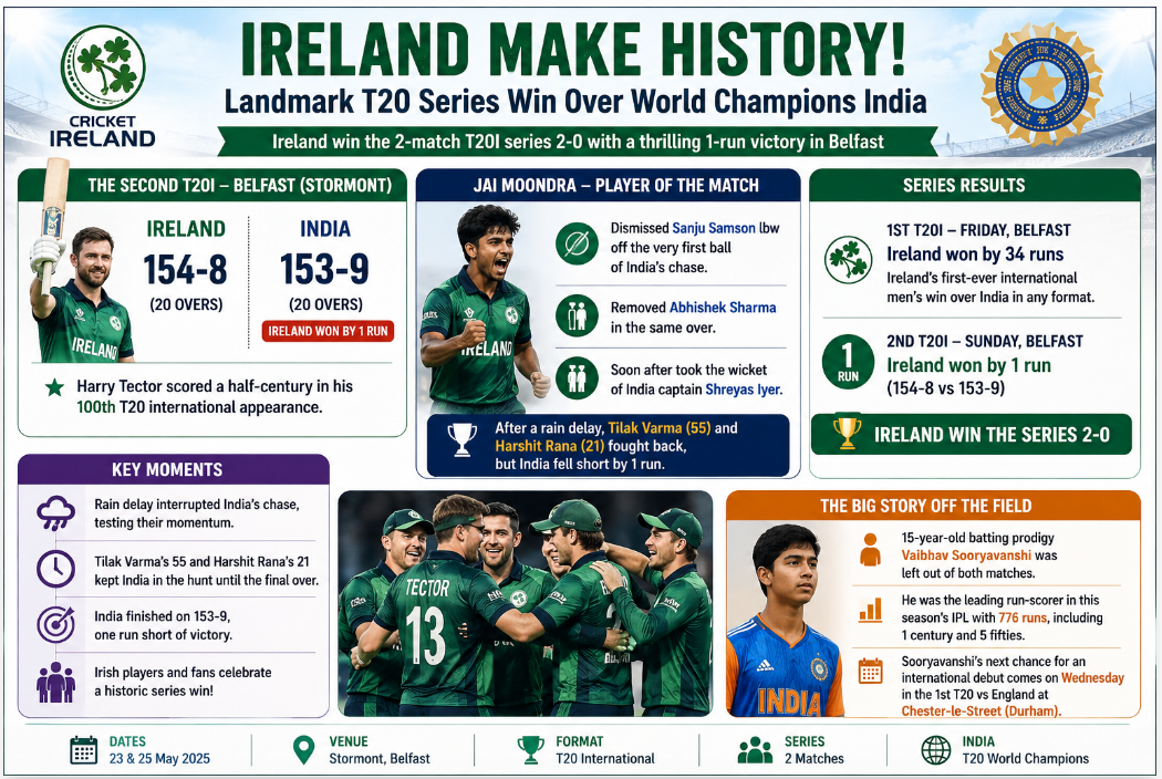 Ireland Defeats T20 World Champion India by One Run in Belfast