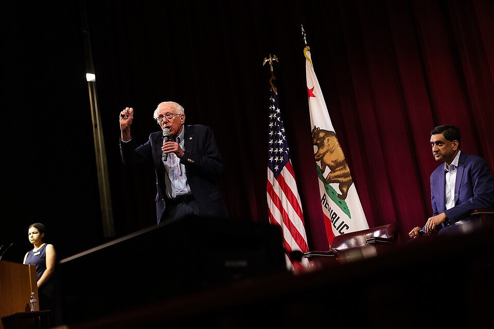 Senator Bernie Sanders (I-VT) speaks at a  at a student Q&amp;A about "Who Controls the Future of AI: Oligarchs or the People?" with Congressman Ro Khanna (D-CA-17) at Stanford University February 20th 2026.