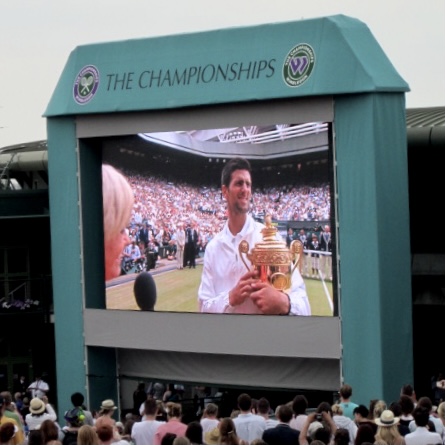 Serbian tennis star Novak Djokovic after winning the Wimbledon Tennis championship with a 6-4, 6-1, 1-6, 6-3 win over the defending champion Rafael Nadal (Spain).
This was Novak Djokovic's first Wimbledon championship also elevating him to the no. 1 ATP Rankings for the first time in his career.
The