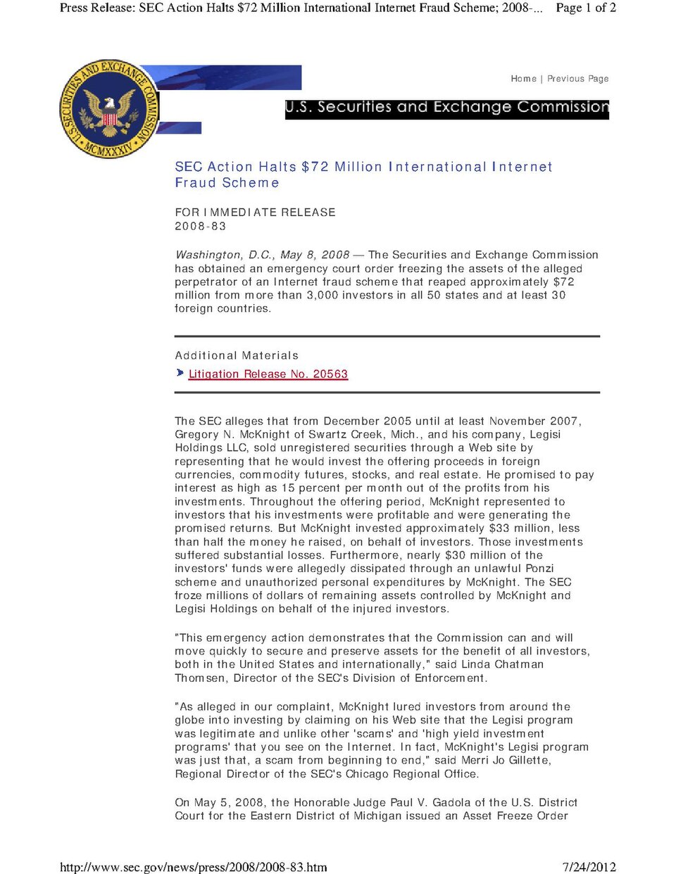 2008-83 - SEC Action Halts $72 Million International Internet Fraud Scheme - DPLA - b1b399a7ee0f82ec3c2ce2a43f016a4e