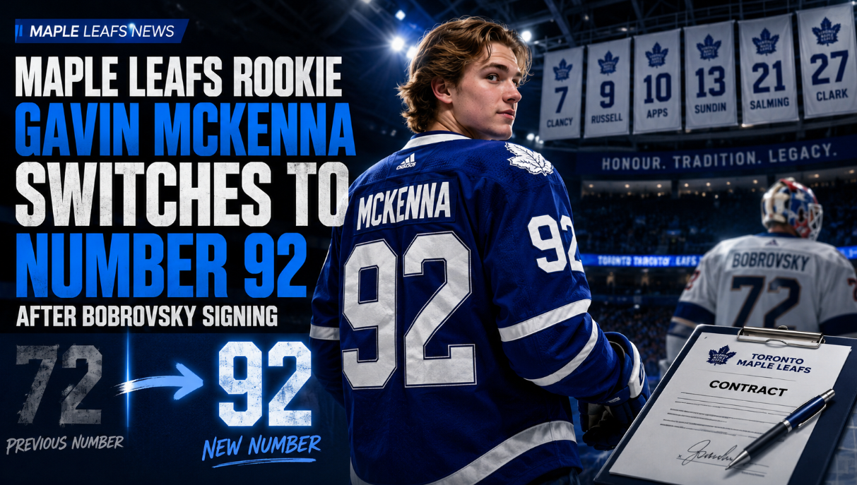Maple Leafs Rookie Gavin McKenna Switches to Number 92 After Bobrovsky Signing