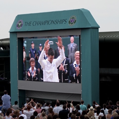 Serbian Tennis star Novak Djokovic after winning the Wimbledon championship with a 6-4, 6-1, 1-6, 6-3 win over the defending champion Rafael Nadal (Spain).
This was Novak Djokovic's first Wimbledon championship also elevating him to the no. 1 ATP Rankings for the first time in his career.
